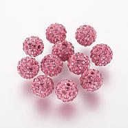 Polymer Clay Rhinestone Beads, Grade A, Round, Pave Disco Ball Beads, Rose, 10x9.5mm, Hole: 1.5mm(RB-K050-10mm-C25)