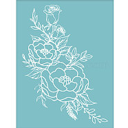 Self-Adhesive Silk Screen Printing Stencil, for Painting on Wood, DIY Decoration T-Shirt Fabric, Flower/Rose, Sky Blue, 28x22cm(DIY-WH0173-030)