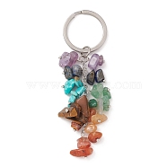Chakra Natural & Synthetic Gemstone Chip Bead Keychain, with 304 Stainless Steel Split Key Rings, 8.3~8.65cm(KEYC-JKC00534-02)