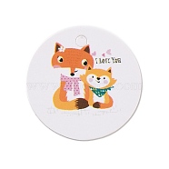 Kraft Paper Gift Tags, Flat Round with Animal Pattern, Fox Pattern, 3x0.02cm, Hole: 3mm, about 100pcs/bag(DIY-D056-02H)