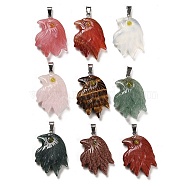 Natural & Synthetic Mixed Gemstone Pendants, Eagle Charms with Platinum Plated Iron Snap on Bails, 36~38x26~26.5x7~8mm, Hole: 6.5x3.5mm(G-M424-04P)