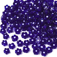 Glass Beads, Flower, Blue, 4~6x4~6x2~3mm, Hole: 1mm(GLAA-T019-01-D03)