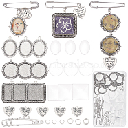 DIY Brooch Making Kits, including Iron Brooch Findings, Transparent Glass Cabochons, Alloy Pendant Cabochon Settings & Pendants, Brass Jump Rings, Antique Silver(DIY-SC0019-48)