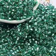 Glass Seed Beads, Silver Lined, Square, Sea Green, 3~3.5x2.5~3x2.5~3mm, Hole: 1mm, about 10714pcs/pound(SEED-M011-01B-03)