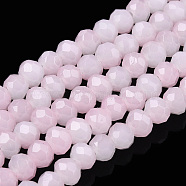 Two-Tone Imitation Jade Glass Beads Strands, Faceted, Rondelle, Pearl Pink, 4.5x3.5mm, Hole: 1mm, about 122~135pcs/strand, 16.73 inch~17.32 inch(42.5~44cm)(GLAA-T033-01A-03)