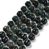 Natural Moss Agate Beads Strands, Faceted Bicone Barrel Drum, with Seed Beads, 8mm, Hole: 1.1mm, about 38pcs/strand, 15.20''(38.6cm)(G-NH0010-B01-01)