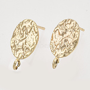 Brass Stud Earring Findings, with Loop, Nickel Free, Oval, Real 18K Gold Plated, 16x8.5mm, Hole: 1.8mm, Pin: 0.8mm(X-KK-T054-50G-NF)