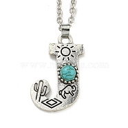 Letter A~Z Antique Silver Plated Alloy with Synthetic Turquoise Pendant Necklaces, with Iron Cable Chains, Letter J, 18.70 inch(475mm), Letter J: 30x20.5mm(NJEW-G080-01J)