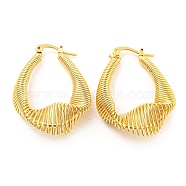 Rack Plating Brass Wire Wrap Twist Teardrop Hoop Earrings, Long-Lasting Plated, Lead Free & Cadmium Free, Real 18K Gold Plated, 34x25x10mm(EJEW-A028-28G)