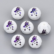 Electroplate Glass Beads, Round with Butterfly Pattern, Purple Plated, 10mm, Hole: 1.2mm(EGLA-S178-12G)