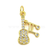 Rack Plating Brass Micro Pave Clear Cubic Zirconia Pendants, with Jump Ring, Cadmium Free & Lead Free, Long-Lasting Plated, Guitar, Real 18K Gold Plated, 19x11x1.5mm, Hole: 3.5mm(KK-U021-06G)