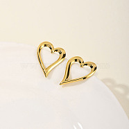 Fashionable and Versatile Stainless Steel Heart-shaped Stud Earrings for Women, Real 18K Gold Plated, 31x22mm(LJ5510)