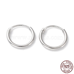 Rhodium Plated 925 Sterling Silver Huggie Hoop Earrings, with S925 Stamp, Real Platinum Plated, 9.5x1x10mm(EJEW-K258-02A-P)