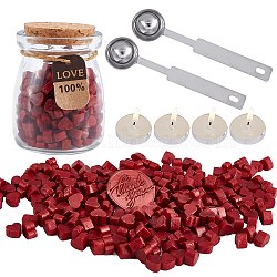 CRASPIRE Sealing Wax Particles Kits for Retro Seal Stamp, with Stainless Steel Spoon, Candle, Glass Jar, Dark Red, 7.3x8.6x5mm, about 110~120pcs/bag, 2 bags(DIY-CP0003-60B)