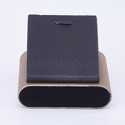 Wooden Pendant Necklace Display, with PU Leather, Cuboid, Black, 8x7.5x5.6cm(BDIS-K002-03)