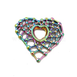 Ion Plating(IP) 304 Stainless Steel Pendants, Hollow Out Heart Charms, Rainbow Color, 23x24x2.5mm, Hole: 5x5mm(STAS-F282-14MC)