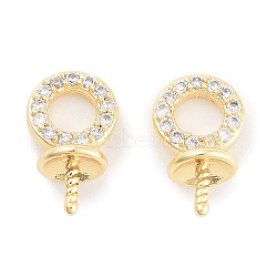 Brass Cubic Zirconia Peg Bails, Flat Round, Real 18K Gold Plated, 13x7.2x5.5mm, Hole: 3.8mm, Pin: 1mm(KK-P271-11G)