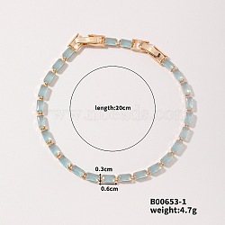 Elegant and Versatile Rectangle Brass Glass Bracelets for European and American Fashion, Light Cyan, 7-7/8 inch(20cm)(QW9736-1)