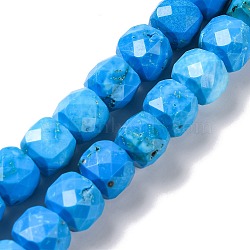 Natural Howlite Beads Strands, Dyed, Faceted Rhombus Cut, Cube, Deep Sky Blue, 7x7x7mm, Hole: 1mm, about 52~57pcs/strand, 15.16~15.55''(37.5~39.5cm)(G-G001-B03-04)