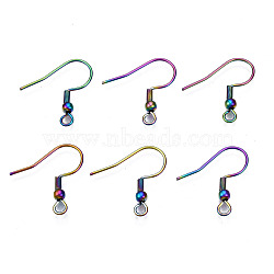 Ion Plating(IP) 304 Stainless Steel French Earring Hooks, Flat Earring Hooks, Ear Wire, with Beads and Horizontal Loop, Rainbow Color, 19x18~19mm, Hole: 2mm, 22 Gauge, Pin: 0.6mm, bead: 3mm(STAS-S119-012)