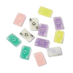 Transparent Resin Pendants, Pearlescent Playing Card Charms with Glitter Powder, Rectangle with Spade, Mixed Color, 27x17x4mm, Hole: 2mm(RESI-I047-02C)