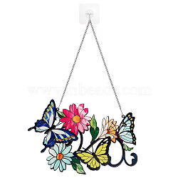 Stained Acrylic Window Planel with Iron Chain & Hook, Window Suncatcher Home Hanging Ornaments, Butterfly, 199x317x3.5mm, Hole: 4mm(HJEW-WH0036-82B)