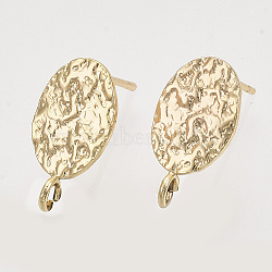 Brass Stud Earring Findings, with Loop, Nickel Free, Oval, Real 18K Gold Plated, 16x8.5mm, Hole: 1.8mm, Pin: 0.8mm(X-KK-T054-50G-NF)
