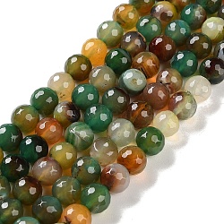 Natural Agate Beads Strands, Dyed & Heated, Faceted, Round, Green, 10mm, Hole: 0.8mm, about 37pcs/strand, 14.96''(38cm)(G-M437-B01-01B)