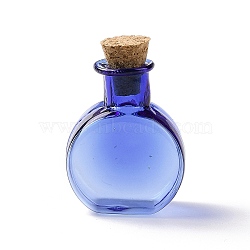 Flat Round Miniature Glass Bottles, with Cork Stoppers, Empty Wishing Bottles, for Dollhouse Accessories, Jewelry Making, Medium Blue, 11.5x21x31mm(GLAA-H019-05C)