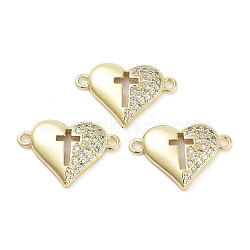 Rack Plating Brass Micro Pave Cubic Zirconia Heart with Hollow Cross Links onnector Charms, Long-Lasting Plated, Lead Free & Cadmium Free, Real 18K Gold Plated, 13.5x20.5x3mm, Hole: 1.6mm(KK-Z064-39G)