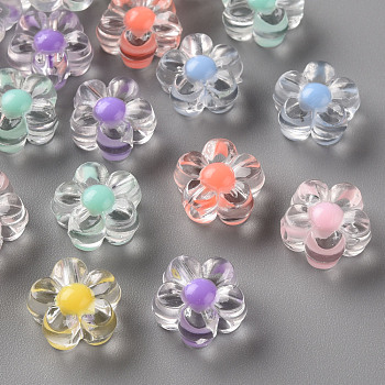 Transparent Acrylic Beads, Bead in Bead, Flower, Mixed Color, 12x12.5x6mm, Hole: 2.5mm