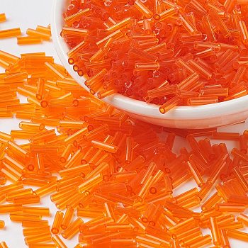 Glass Bugle Beads, Seed Beads, Orange, Size: about 1.8mm in diameter, hole: 0.6mm, about 1102pcs/50g