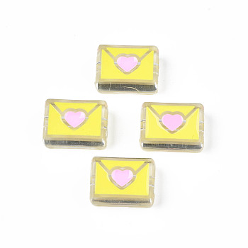 Transparent Acrylic Beads, with Enamel, Envelope, Champagne Yellow, 22x16x9mm, Hole: 3mm