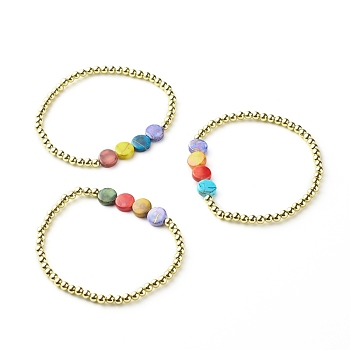 Flat Round Drawbench Acrylic Beads Stretch Bracelets, with ABS Plastic Ball Chain, Mixed Color, Inner Diameter: 2 inch(5.1cm)