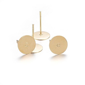 304 Stainless Steel Stud Earring Findings, Flat Round, Golden, 12x8mm, Pin: 0.8mm