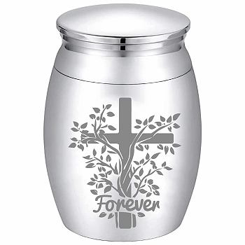 Column Zinc Alloy Cremation Urn, with Velvet Packing Pouches & Polishing Cloth & Disposable Flatware Spoons, Cross, 1.59 inch(4.05cm), Capacity: 30ml(1.01fl. oz)