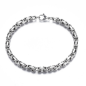 201 Stainless Steel Byzantine Chain Bracelet, Constellation Pattern Bracelet for Men Women, Stainless Steel Color, 8-5/8 inch(22)