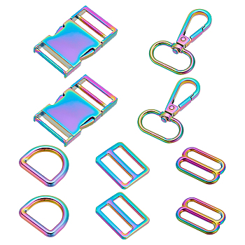 WADORN DIY Jewelry Making Finding Kit, Including Zinc Alloy Swivel Clasps & Buckles & Side Release Buckles, Rainbow Color, 21.6~51x25.5~32.5x3.6~6mm, 10Pcs/box