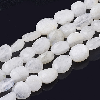 Natural Rainbow Moonstone Beads Strands, Tumbled Stone, Nuggets, 5~15x7~8x3~7mm, Hole: 1mm, about 45pcs/strand, 15.35 inch