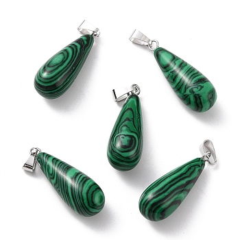 Synthetic Malachite Pendants, with Platinum Brass Findings, Teardrop, 26.5~29x10mm, Hole: 2.5~3.5x4~6mm