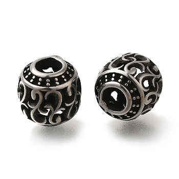 304 Stainless Steel European Beads, Large Hole Beads, Rondelle, Antique Silver, 10x10mm, Hole: 4mm