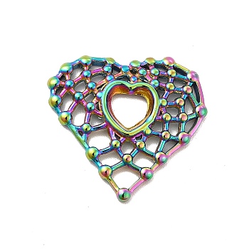 Ion Plating(IP) 304 Stainless Steel Pendants, Hollow Out Heart Charms, Rainbow Color, 23x24x2.5mm, Hole: 5x5mm