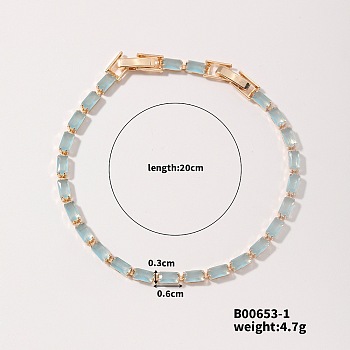 Elegant and Versatile Rectangle Brass Glass Bracelets for European and American Fashion, Light Cyan, 7-7/8 inch(20cm)