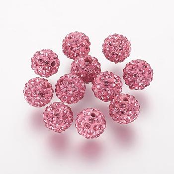 Polymer Clay Rhinestone Beads, Grade A, Round, Pave Disco Ball Beads, Rose, 10x9.5mm, Hole: 1.5mm
