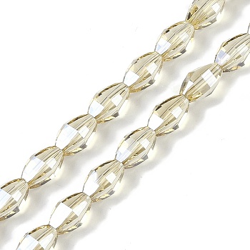 Electroplate Glass Beads Strands, Pearl Luster Plated, Faceted, Oval, Pale Goldenrod, 9.5x5.5mm, Hole: 1.2mm, about 60pcs/strand, 22.05''(56cm)