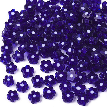 Glass Beads, Flower, Blue, 4~6x4~6x2~3mm, Hole: 1mm