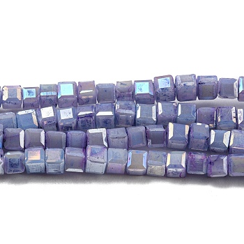 Baking Painted Glass Beads Strands, Imitation Jaed, AB Color, Faceted, Cube, Medium Purple, 2.5x2.5x2.5mm, Hole: 0.8mm, about 191~193pcs/strand, 18.11~18.50 inch(46~47cm)