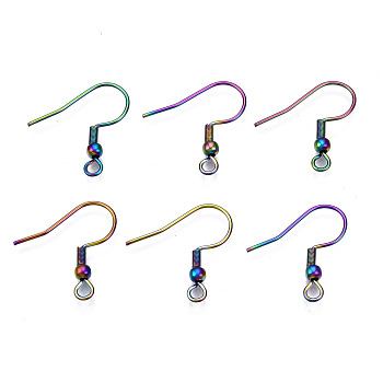 Ion Plating(IP) 304 Stainless Steel French Earring Hooks, Flat Earring Hooks, Ear Wire, with Beads and Horizontal Loop, Rainbow Color, 19x18~19mm, Hole: 2mm, 22 Gauge, Pin: 0.6mm, bead: 3mm