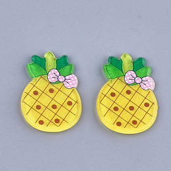 Plastic Cabochons, with Glitter Powder, Pineapple, Yellow, 26x18x2mm