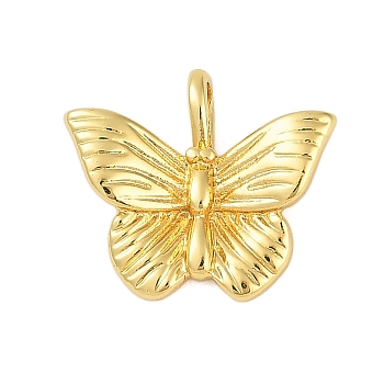 Rack Plating Brass Pendants, Long-Lasting Plated, Lead Free & Cadmium Free, Butterfly Charms, Real 18K Gold Plated, 15.5x18x4.5mm, Hole: 3.5x2.5mm